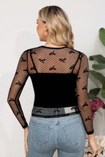 Load image into Gallery viewer, BLACK MESH BOW LONG SLEEVE TOP
