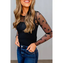 Load image into Gallery viewer, BLACK MESH BOW LONG SLEEVE TOP
