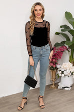 Load image into Gallery viewer, BLACK MESH BOW LONG SLEEVE TOP
