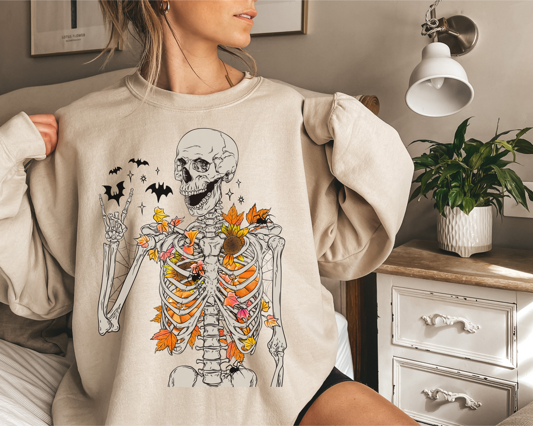 Floral peace skeleton crew neck sweatshirt