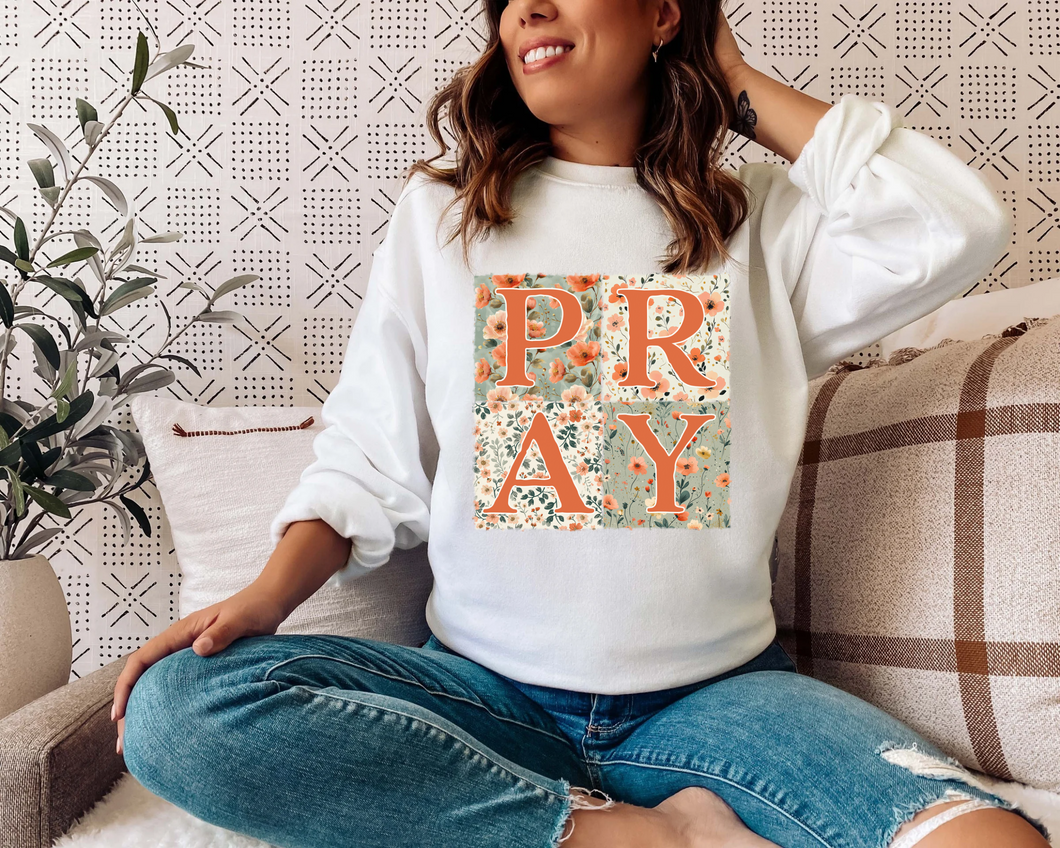 PRAY fall patchwork crew neck sweatshirt