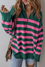 Load image into Gallery viewer, OVERSIZED STRIPED COLLARED QUARTER ZIPPER SWEATER
