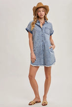 Load image into Gallery viewer, FRAYED HEM DENIM SHIRT DRESS
