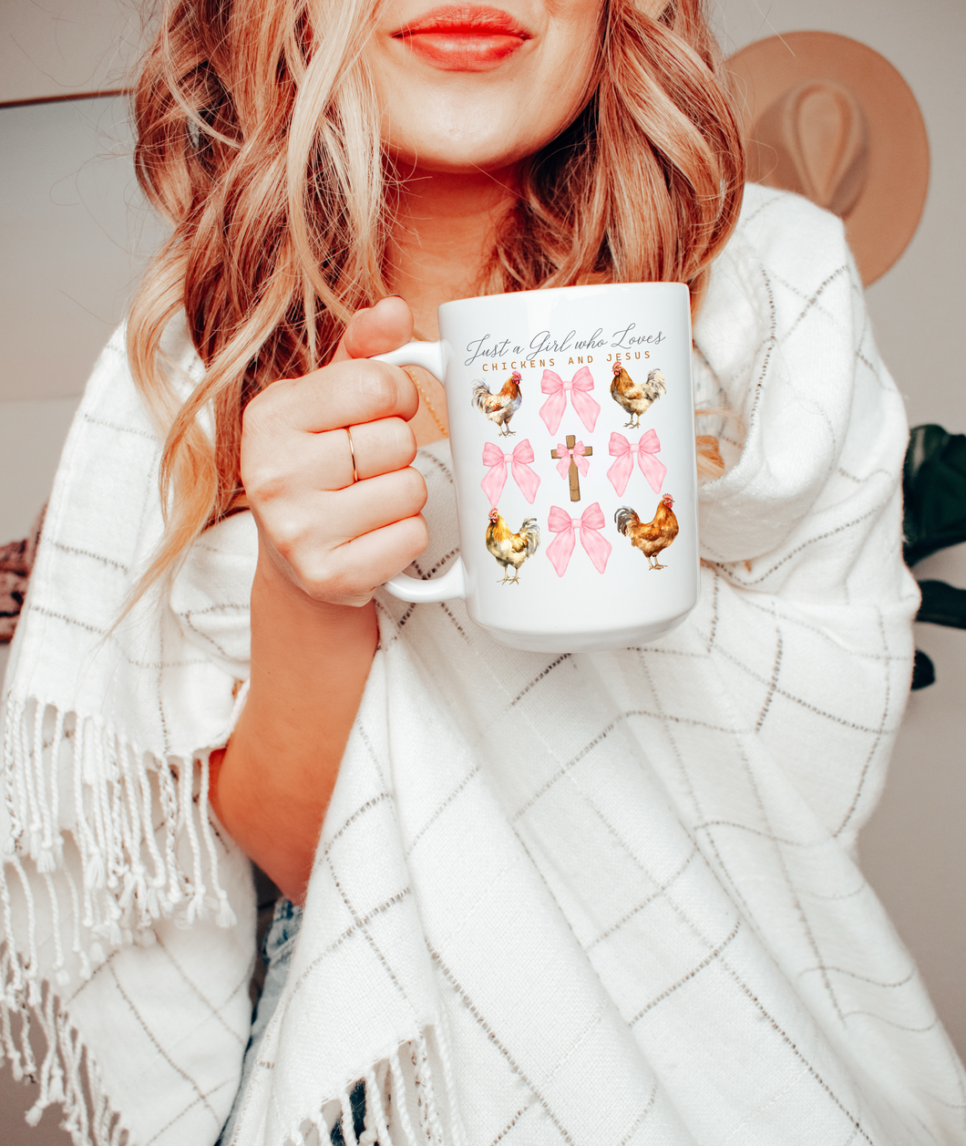 JUST A GIRL WHO LOVES CHICKENS + JESUS CHRISTIAN COFFEE MUG