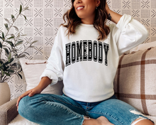 Load image into Gallery viewer, Homebody varsity font crew neck sweatshirt
