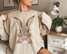 Load image into Gallery viewer, EASTER BUNNY FAUX EMBROIDERY CREW NECK SWEATSHIRT
