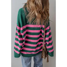 Load image into Gallery viewer, OVERSIZED STRIPED COLLARED QUARTER ZIPPER SWEATER
