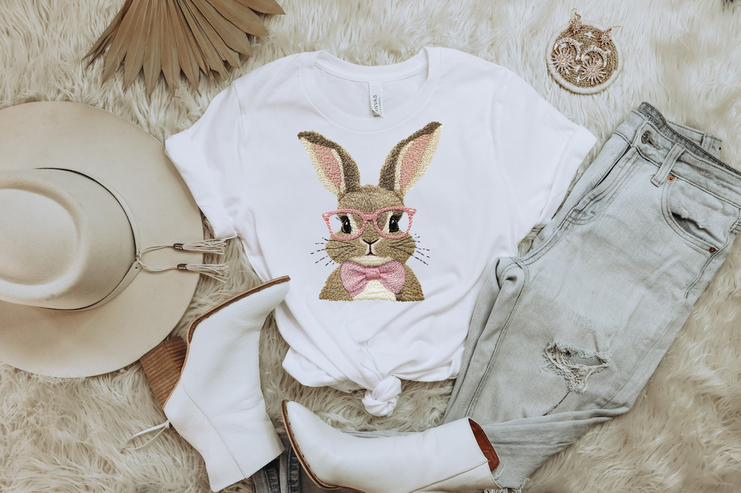 FAUX EMBROIDERED EASTER BUNNY GRAPHIC TEE