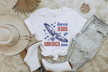 Load image into Gallery viewer, LOVES JESUS AND AMERICA TOO ADULT GRAPHIC TEE
