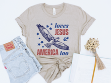 Load image into Gallery viewer, LOVES JESUS AND AMERICA TOO ADULT GRAPHIC TEE
